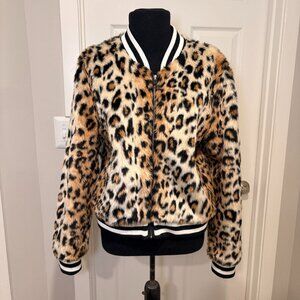 Jack by BB Dakota Leopard Faux Fur Bomber Jacket, Sz L